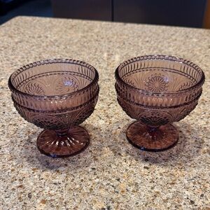Pair of Pioneer Woman Elegant Purple Glass Footed Dessert Bowls